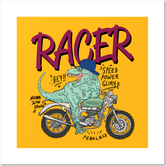 Funny crocodile driving a motorcycle Wall Art by hossamimam